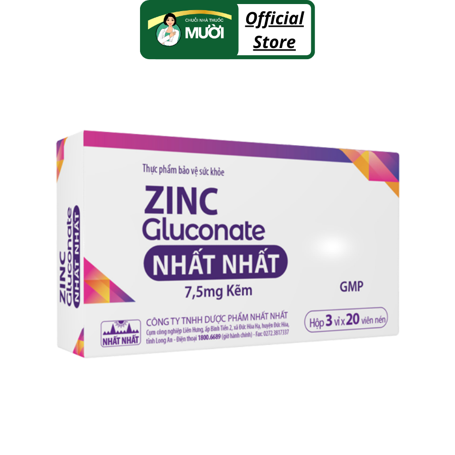Viên uống ZinC gluconate Nhất Nhất - Bổ sung kẽm, tăng đề kháng - Hộp 60 viên
